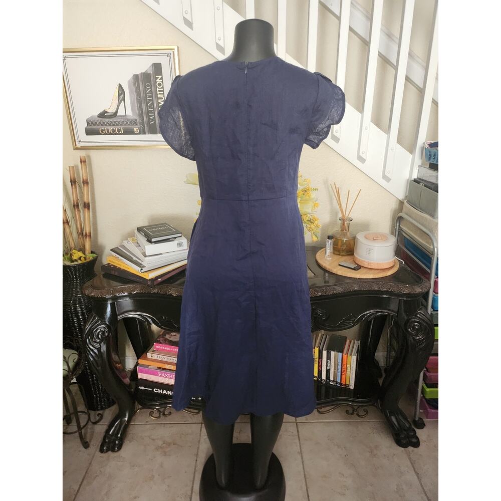 Lintico 100% Linen Crescent Collar Flutter Sleeve Mini Dress FIONA size S - Picture 7 of 8